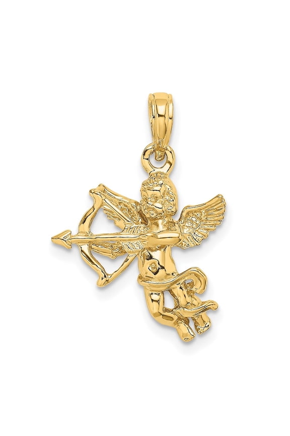 14K Yellow Gold Cupid and Bow and Arrow Charm Pendant for Women (L-22.5 mm,W-17.1 mm)