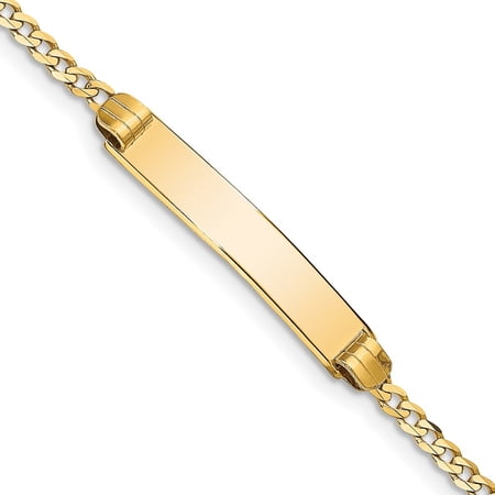 Diamond2Deal 14K Yellow Gold Curb Link ID Chain Bracelet for Men 7"