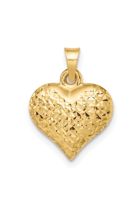 14K Yellow Gold Diamond-Cut Large Puffed Heart Pendant for Women (W- 0.52 inch)