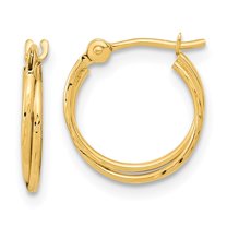 Diamond2Deal 14K Yellow Gold Diamond-Cut Polished Double Hoops for Women (L- 0.51 inch, W- 0.47 inch)