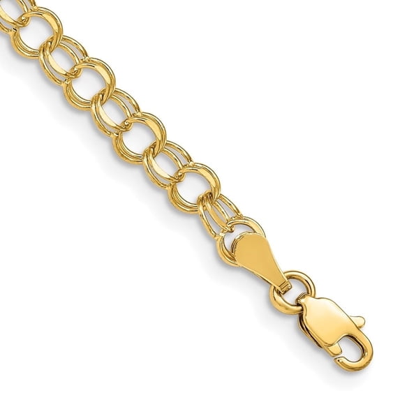 Diamond2Deal 14K Yellow Gold Double Link Charm Bracelet for Women
