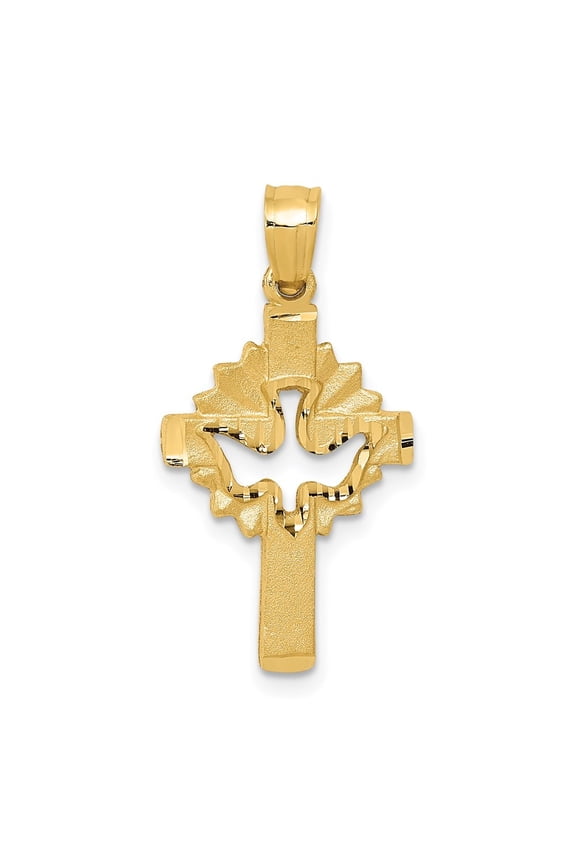 Diamond2Deal 14K Yellow Gold Dove Cross Charm Pendant for Women (L- 1.07 inch, W- 0.56 inch)