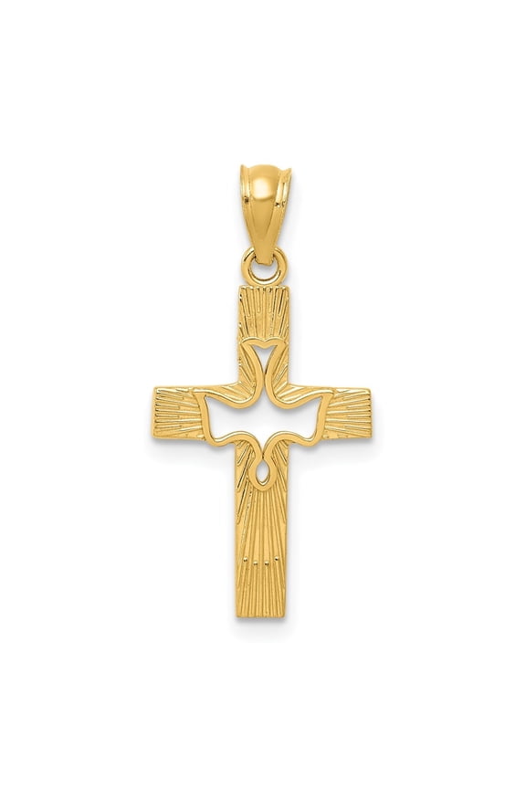 14K Yellow Gold Dove Cross Pendant for Women (L- 1.03 in, W- 0.52 in)