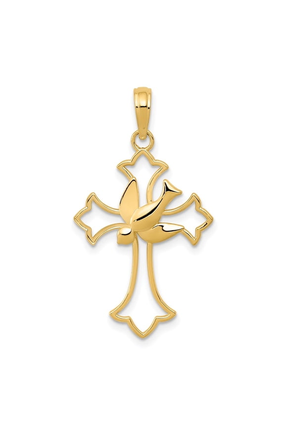 14K Yellow Gold Dove Cross Pendant for Women (L- 1.23 in, W- 0.71 in)