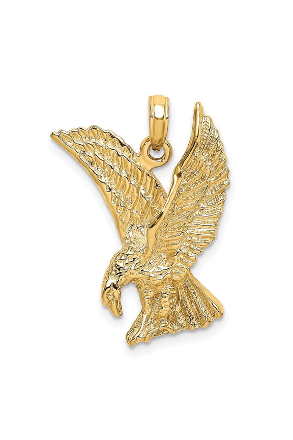14K Yellow Gold Eagle Landing with Wings Up Pendant for Women (L- 1.24 in, W- 0.73 in)