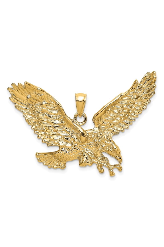 14K Yellow Gold Eagle with Beak Touching Claws Pendant for Women