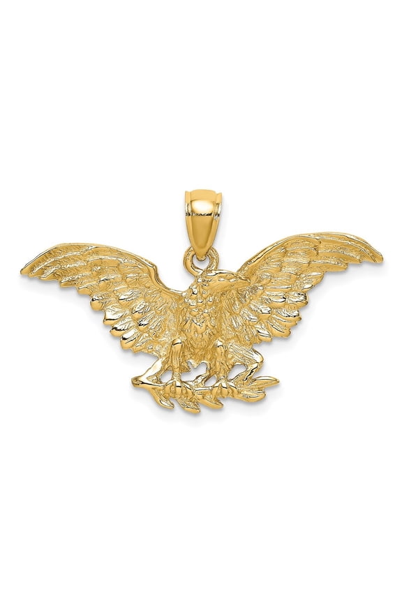 14K Yellow Gold Eagle with Wings Spread Pendant for Women (L- 0.91 in, W- 1.38 in)