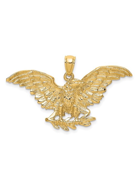 14K Yellow Gold Eagle with Wings Spread Pendant for Women (L- 1.13 in, W- 1.63 in)