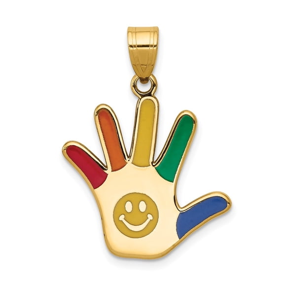 Diamond2Deal 14K Yellow Gold Enameled Autism with Smiley Face Handprint Pendant for Women