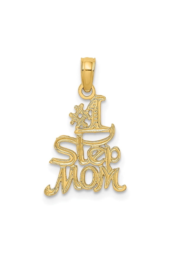 14K Yellow Gold Engraved #1 STEP MOM Pendant for Women (L- 0.75 in, W- 0.49 in)