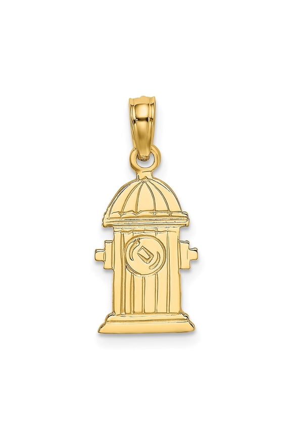 14K Yellow Gold Engraved Fire Hydrant Pendant for Women (L- 0.5 in, W- 0.33 in)