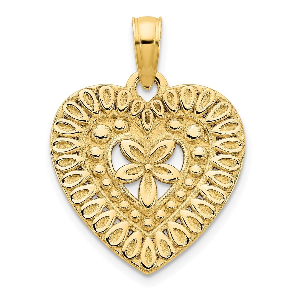 DIAMOND2DEAL INC Diamond2Deal Mother's Day Gift 14K Yellow Gold Fancy Heart Pendant for Women (W- 0.57 inch)
