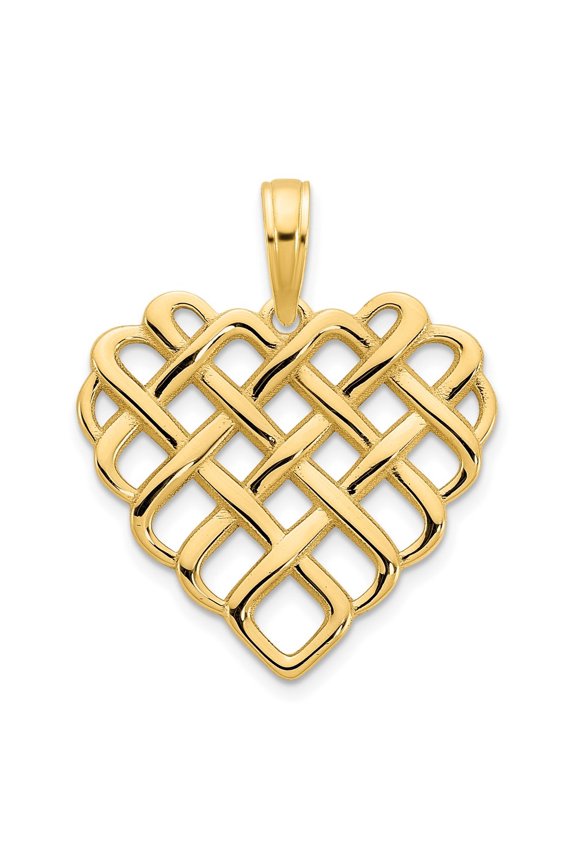 14K Yellow Gold Fancy Heart Pendant for Women (W- 0.6 inch)
