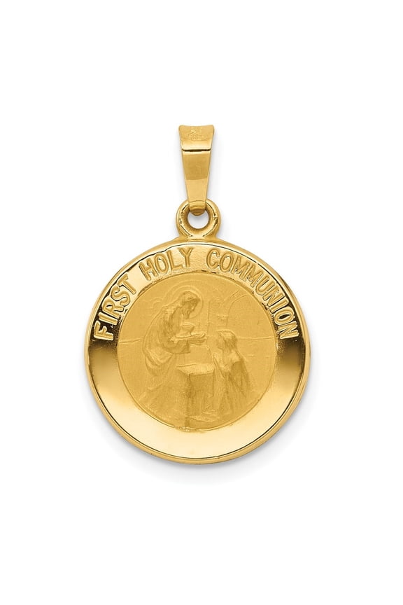 14K Yellow Gold First Holy Communion Medal Pendant for Women (L- 0.63 in, W- 0.6 in)