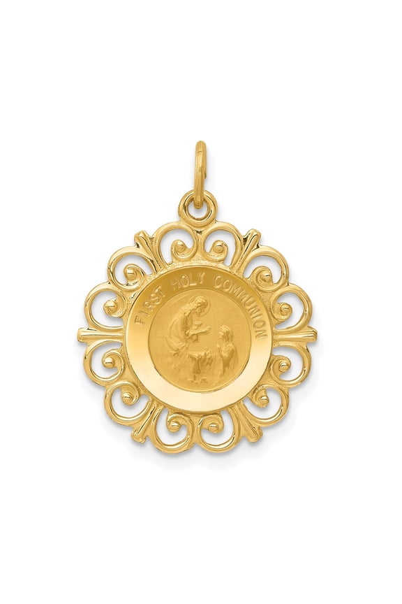 14K Yellow Gold First Holy Communion Pendant for Women (L- 0.95 in, W- 0.75 in)