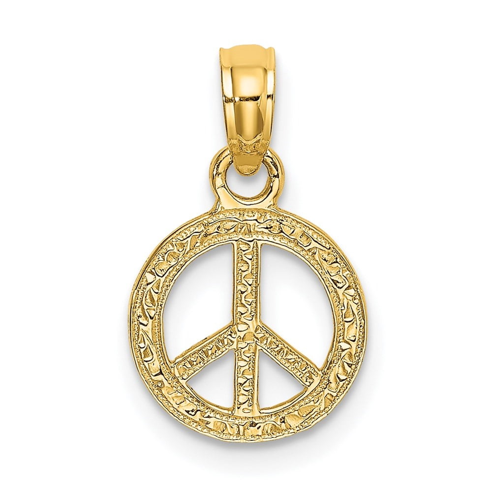 DIAMOND2DEAL 14K Yellow Gold Flat Mini Peace Sign Pendant for Women (L- 0.4 in, W- 0.4 in)