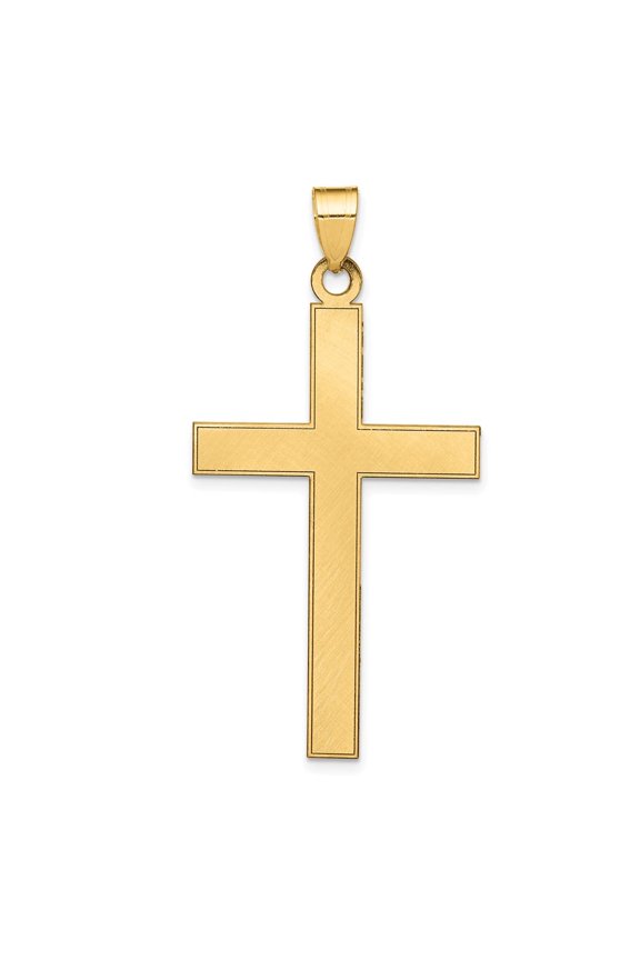 14K Yellow Gold Florentine Satin Cross Pendant for Women (L- 1.89 in, W- 0.99 in)