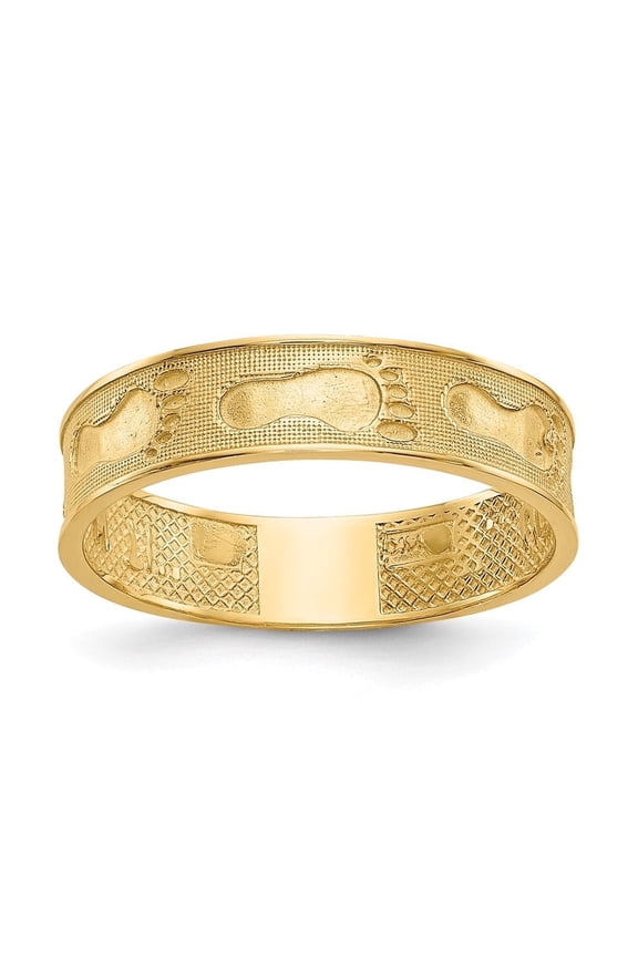 Mother's Day Gift 14K Yellow Gold Footprints In The Sand Ring for Women Size 6