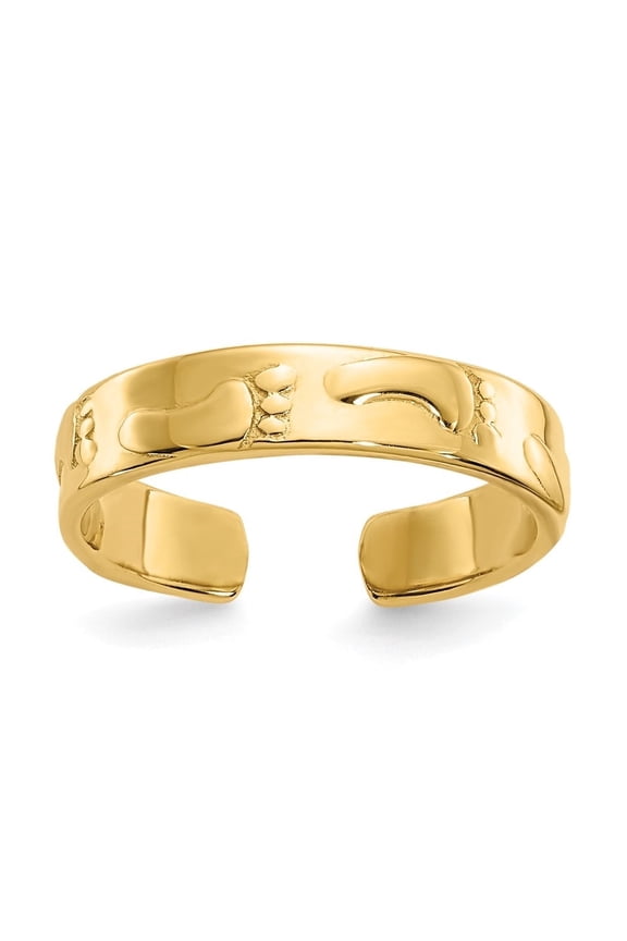 14K Yellow Gold Footprints Toe Ring for Women