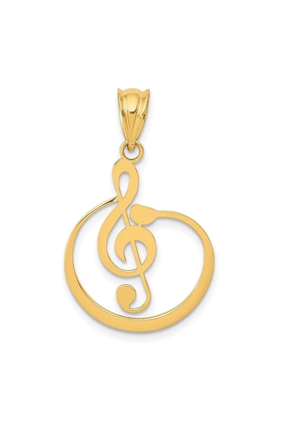 Diamond2Deal 14K Yellow Gold G Clef Musical Note Pendant for Women (L- 1.07 inch, W- 0.71 inch)
