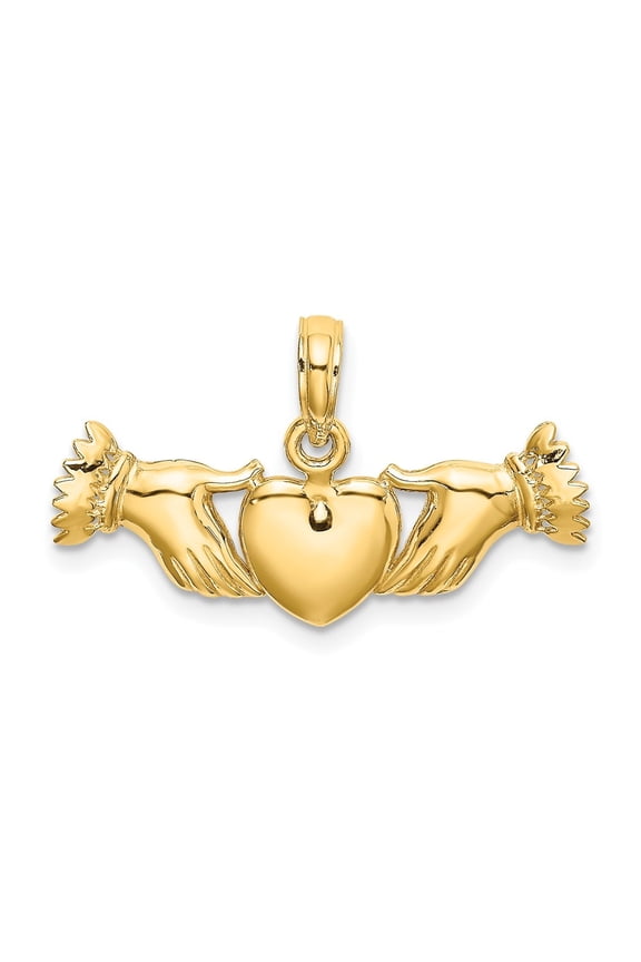 14K Yellow Gold Hands Holding Heart Pendant for Women (L- 0.56 in, W- 1.02 in)