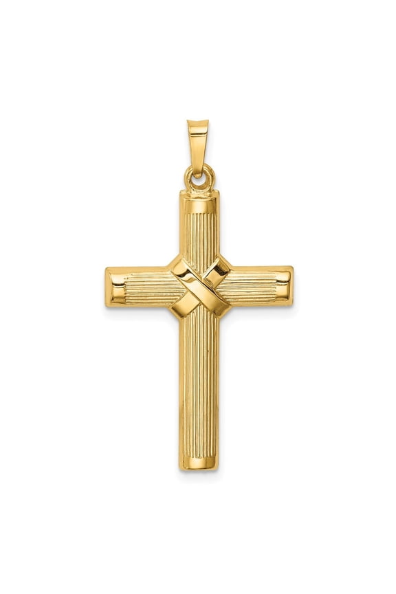 14K Yellow Gold Hollow Center X Cross Pendant for Women (L- 1.43 in, W- 0.77 in)