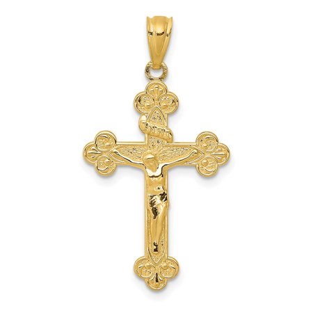 Diamond2Deal 14K Yellow Gold INRI Medium Crucifix Pendant for Women (L- 0.1 in, W- 0.63 in)
