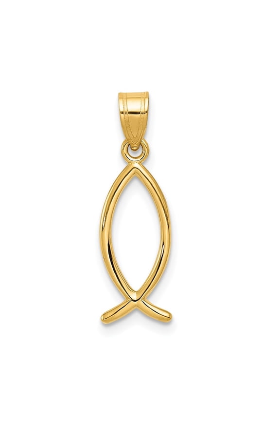 14K Yellow Gold Ichthus Fish Pendant for Women (L- 0.91 in, W- 0.32 in)