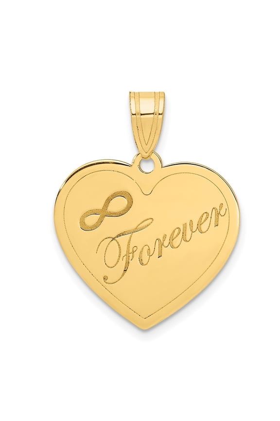 14K Yellow Gold Infinity FOREVER Laser Cut Charm Heart Pendant for Women (L- 0.99 in)