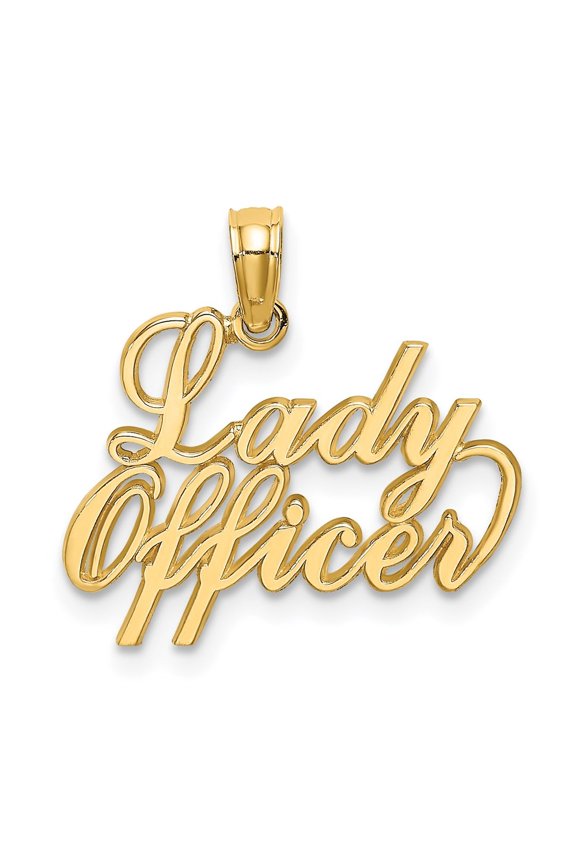 14K Yellow Gold LADY OFFICER Charm Pendant for Women (L- 0.58 in, W- 0.75 in)