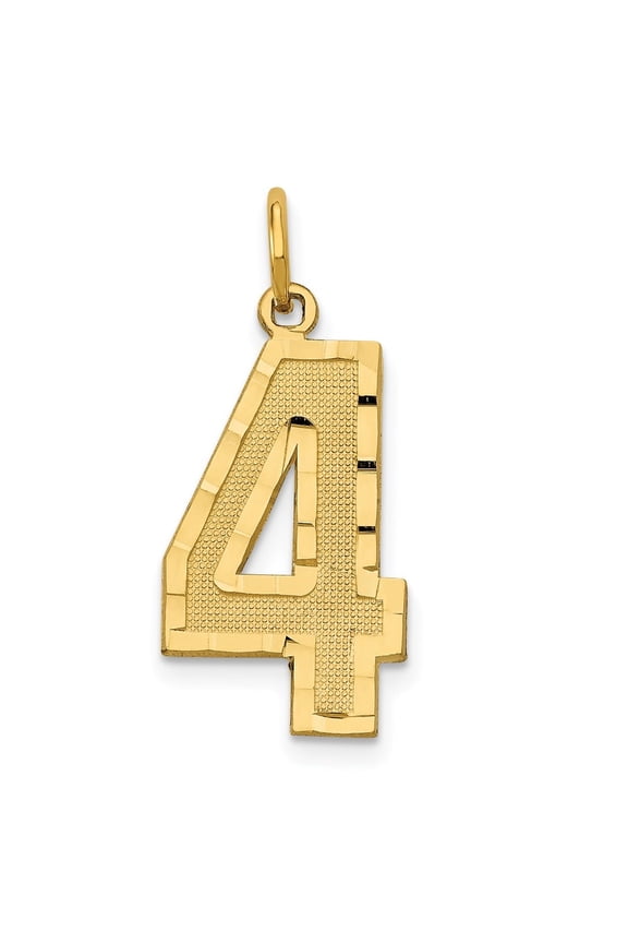 14K Yellow Gold Large Brushed Diamond-cut Number 4 Charm for Women (L-20.38 mm, W-11.36 mm)