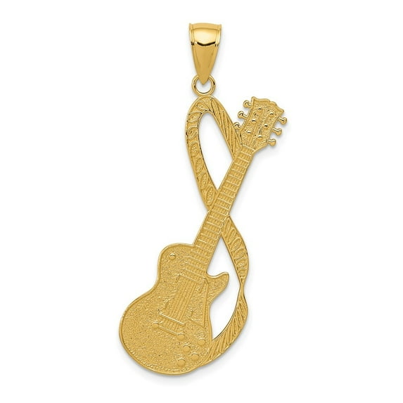 Diamond2Deal 14K Yellow Gold Large Guitar with Strap Textured Pendant for Men