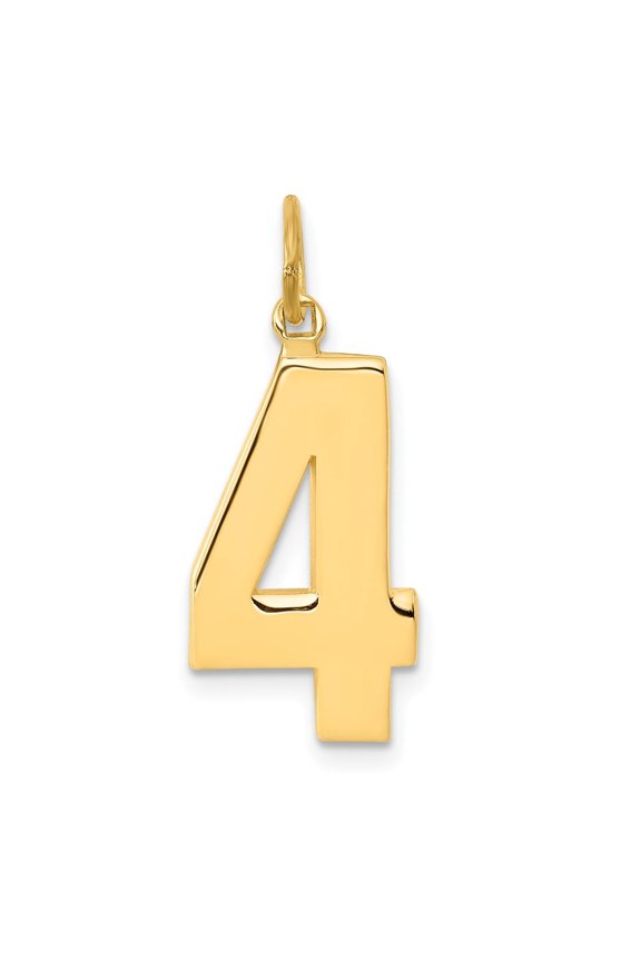 14K Yellow Gold Large Polished Number 4 Charm for Women (L-20.88 mm, W-10.88 mm)
