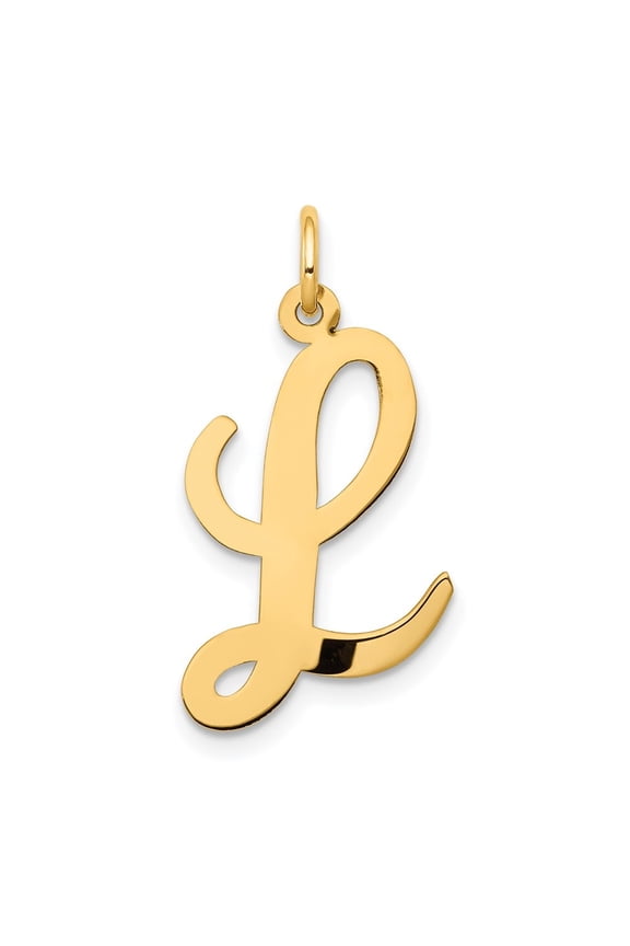 14K Yellow Gold Large Script Letter L Initial Charm