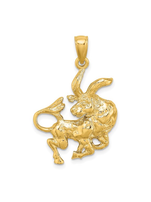 14K Yellow Gold Large Taurus Zodiac Charm Pendant for Women (L-27.65 mm,W-22.25 mm)