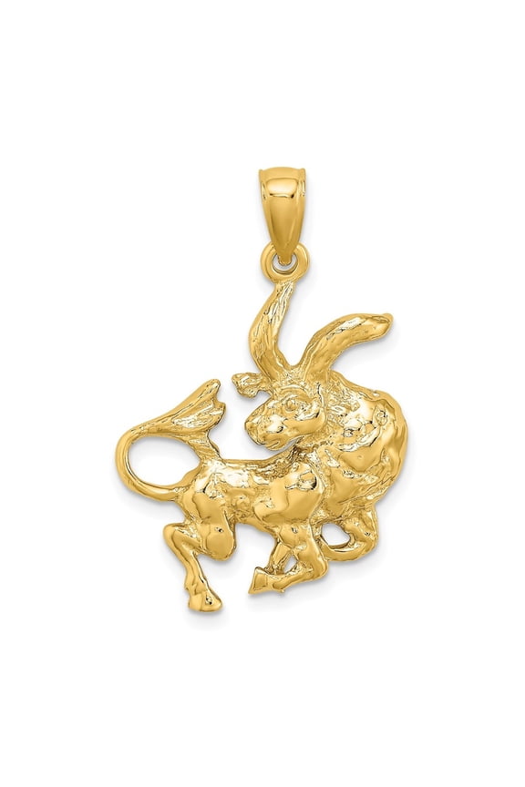 14K Yellow Gold Large Taurus Zodiac Charm Pendant for Women (L-27.65 mm,W-22.25 mm)