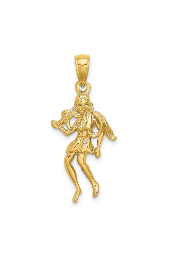 14K Yellow Gold Large Virgo Zodiac Charm Pendant for Women (L-29.9 mm,W-14.55 mm)