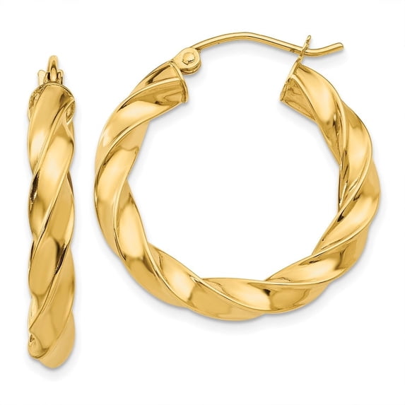 Diamond2Deal 14K Yellow Gold Light Twisted Hoop Earrings for Women (L- 1.03 inch, W- 1.07 inch)
