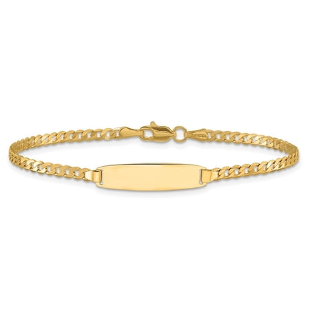 Diamond2Deal 14K Yellow Gold Link ID Curb Chain Bracelet for Men 7"