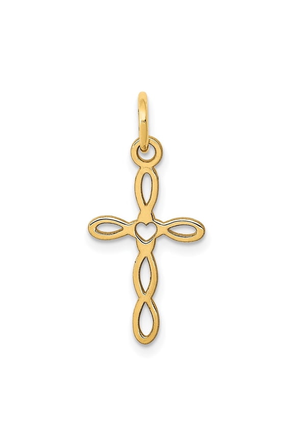 14K Yellow Gold Loop with Center Heart Cross Pendant Valentine Day Gift for Women (L- 0.91 in, W- 0.44 in)
