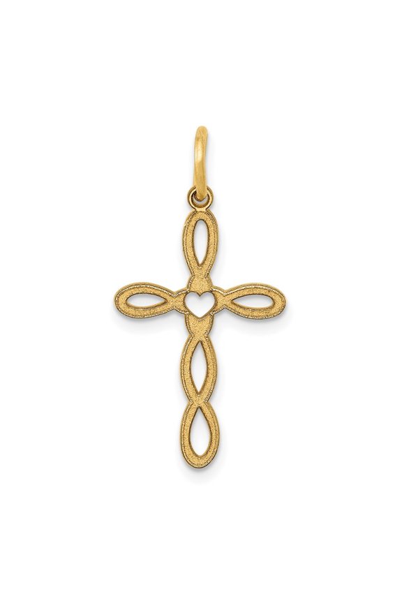 14K Yellow Gold Loop with Center Heart Cross Pendant Valentine Day Gift for Women (L- 1.07 in, W- 0.56 in)
