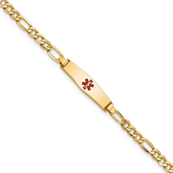 Diamond2Deal 14K Yellow Gold Medical Semi-Solid Soft Figaro Id Bracelet 6 inch for Women(L- 6inch, W- 5.5mm)