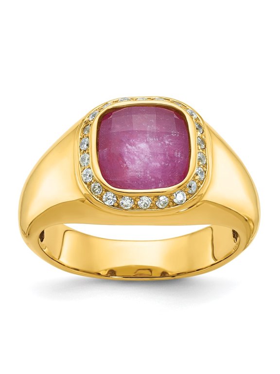 14K Yellow Gold Men's Ruby Doublet Stone and 1/5 carat Diamond Ring Size 10