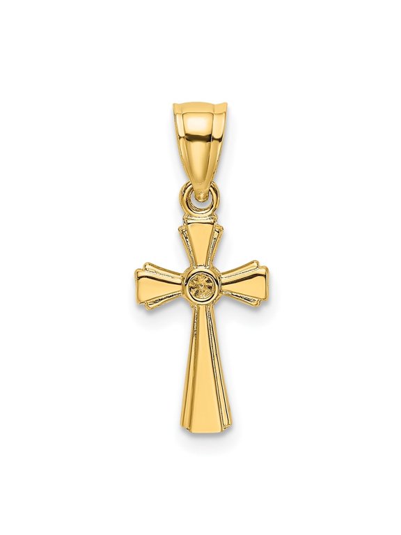 14K Yellow Gold Mini Cross Charm Pendant for Women (L- 0.5 in, W- 0.32 in)
