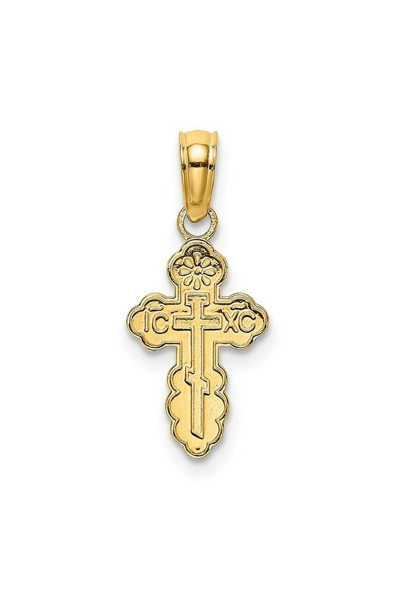 14K Yellow Gold Mini Eastern Orthodox Cross Pendant for Women (L- 0.49 in, W- 0.32 in)