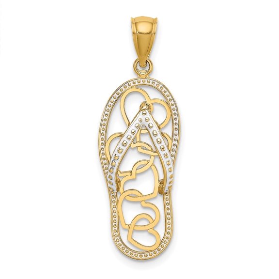 Diamond2Deal 14K Yellow Gold Multi Heart Flip-Flop with White Enamel Pendant for Women