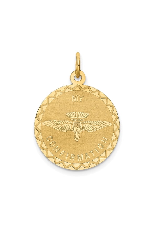 14K Yellow Gold My Confirmation Pendant for Women (L- 1.11 in, W- 0.79 in)