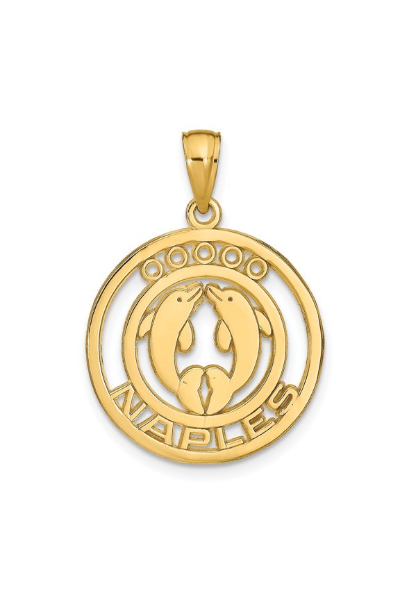 14K Yellow Gold NAPLES Dolphins Pendant for Women (L- 1.11 in, W- 0.79 in)