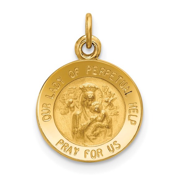 Diamond2Deal 14K Yellow Gold Our Lady of Perpetual Help Medal Charm for Women (L-17.5mm, W-12.5mm)
