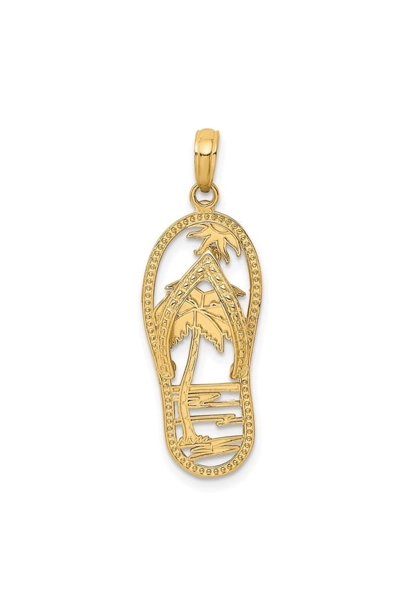 14K Yellow Gold Palm Tree Flip and Flop Pendant for Women (L- 1.28 in, W- 0.46 in)